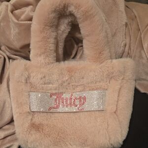 Juicy Couture Plush Beige Handbag with Pink Logo